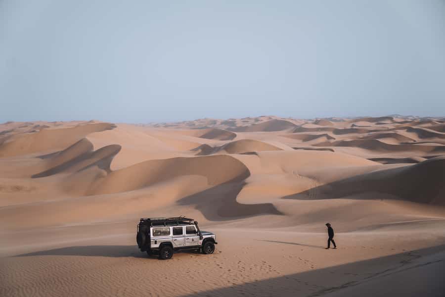 From Walvis Bay: Sandwich Harbor 4x4 Tour - When the tour slows down: lunch, snacks, and sparkling wine in the dunes