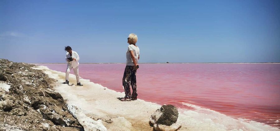 swakopmund city tour dune 7 pink lake pink flamingos - Adding Salt Works and the Erongo Desert Gateway Feel